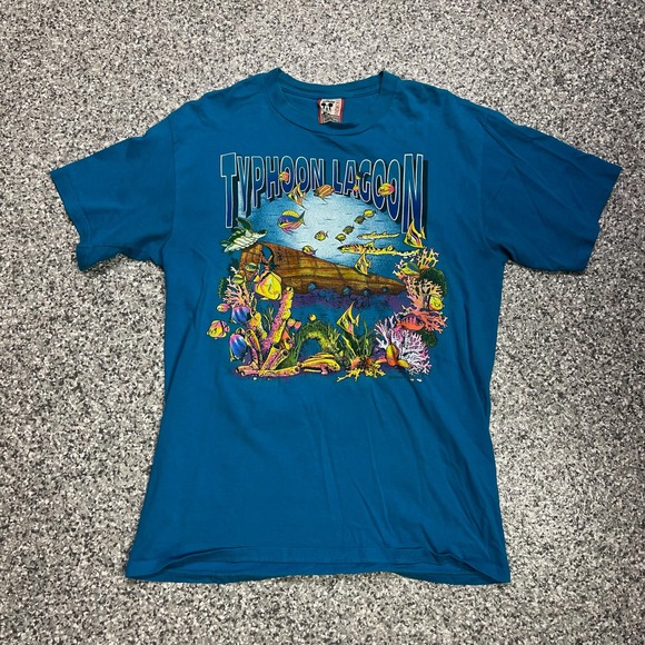 Disney Designs Typhoon Lagoon T-Shirt Men's Large Teal Blue Vintage 90s USA Made
